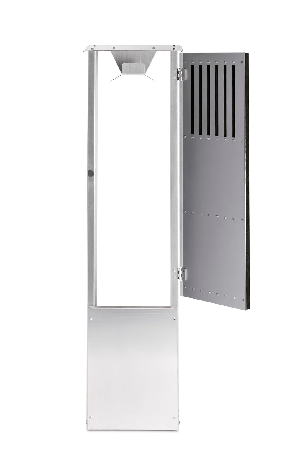 Ladestander i sort eg med lodrette trælameller og rustfrit stål – elegant og robust ladestander til elbil.