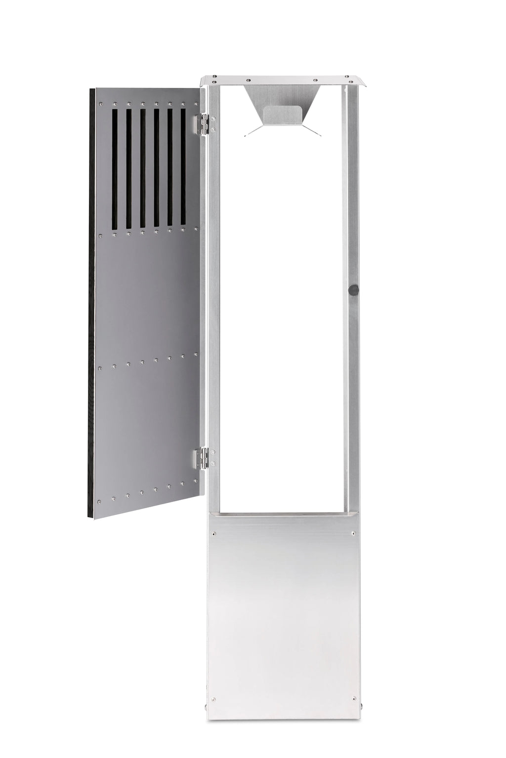 Ladestander i sort eg med lodrette trælameller og rustfrit stål – elegant og robust ladestander til elbil.